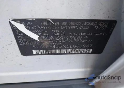 2008 BMW X5 3.0Si из США, поврежденный, VIN 5UXFE435X8L006987